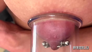 Preview 3 of Beauty Foll Xxx Video Baby - Big Tits MILF pump her nipples very hard and play with piercing nipple