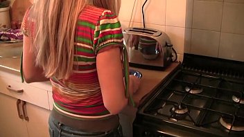 Preview 1 of Maschine Porn Video - Kinky blonde eating hot spunk,  after her Master cums all over her pudding.