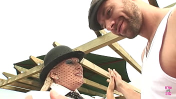 Preview 1 of All Video Hide Camra - Chunky blonde babe gets fucked outdoors by two handsome guys that are well hung