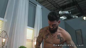 Preview 4 of Michelle Holly - Tattooed muscle gay anal fucks and cums newbie