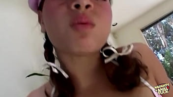 Preview 1 of Porn Sexxx Videos Only 2 Mnt - Naughty anal babe with perky tits gets down on her knees and eats a dick