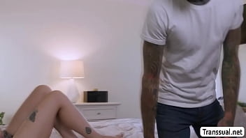Preview 1 of Hot Blond Boob - Slut TS Asia Belle barebacked by her husband
