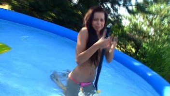 Preview 2 of Latin Thugs Bareback - Wet teen Kiki18 fingering her sweet pussy by the pool