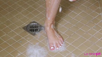 Preview 2 of Licking Cumsut - New Teen Brunette took a shower