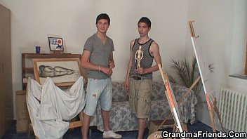 Preview 1 of Fucking Hardtubexporn - Two young painters bang granny