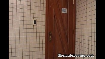 Preview 1 of Husband And Wife First Threesome - Shemale gets nailed in the bathroom