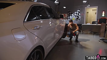 Preview 1 of Carlella Bing - Mechanic makes glamorous girl get dirty when she came to pick up boyfriends car
