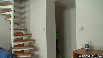 Preview 3 of Blonde Teen Gwen - Naughty granny in stockings rides cock
