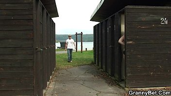 Preview 2 of Student 12 Year - Granny is banged in the public area