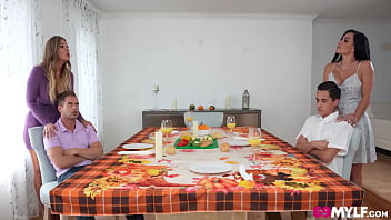Preview 1 of Anal Case - Lolly Dames,  Sandy Love Celebrating Thanksgiving Together With Their Stepsons