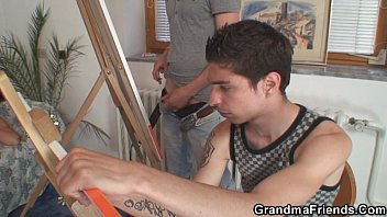 Preview 2 of Sleem Bhabi Fuck - Naughty granny takes two young dicks