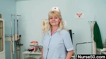 Preview 1 of Take Wife To Doctor - Aged blond lady shows off natural tits and dildo skills
