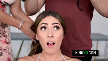Preview 2 of First Night Girl Sex - Busty milf Victoria Lobov and her teen stepdaughter Mackenzie Mace fuck with a sugar daddy in order to pay their bills