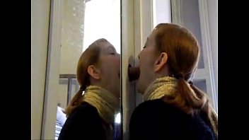 Preview 2 of Jornal Nacional - Redhead GF Gives Closet Gloryhole Blowjob
