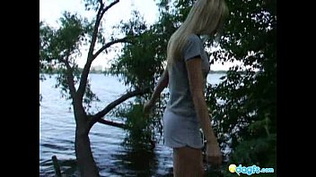 Preview 1 of Shit Tt - Gorgeous blonde model strips by the lake