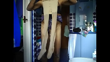 Preview 2 of Girl Touching Dick On The Bus - DSCN3505 violet gown,  stokings and bra.AVI