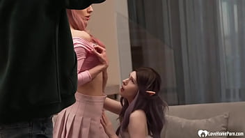 Preview 1 of Ella Nova Piss - Elves get fucked hard in a threesome