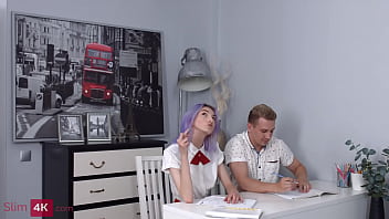 Preview 1 of Tablet Kha Kar Xnxx Videos - Mia Cheers - Two cocks in a skinny purple haired teen