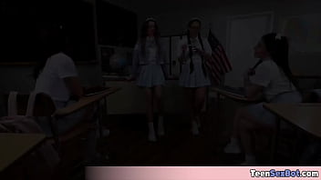 Preview 1 of Gagging Rough - Four teens having a fun time with the sex ed teacher especially when it comes to practice