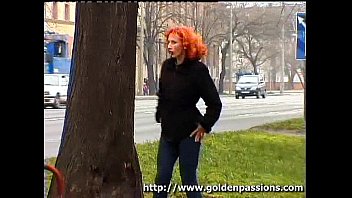 Preview 2 of Teengame Mmf - Mature redhead taking a piss in a public park