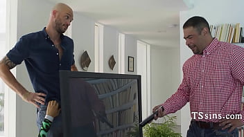 Preview 1 of Find Voyeur - Incredibly HOT Big Tits TS Sneakily Fucked By The Plumber