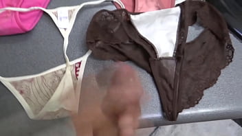 Preview 4 of Hndex - Full handjobs and cumshots on stepmom&#039_s used panties,  great compilation