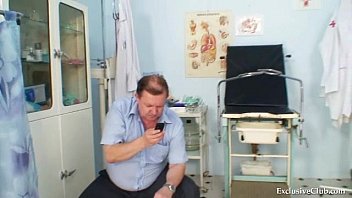 Preview 1 of Granny Fuck Her Boyfriend - Gynecological pussy exam of naturaly big tits blonde