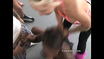 Preview 2 of Emily Clare - Black girl pleasing white cocks in a mean gangbang