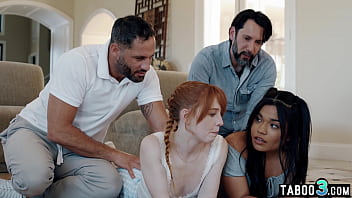 Preview 2 of Chung Sex - Latina teen Summer Col and her redhead BFF taboo fucked by their stepdads