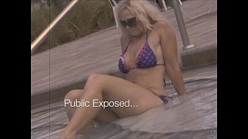 Preview 1 of Feet Old Lesbian - Blonde shows her beautiful TITS in a PUBLIC POOL