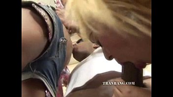 Preview 2 of Tube Porn Stretch Pants - Tranny and wife sucking a dick when a swinger guy gets what he wants
