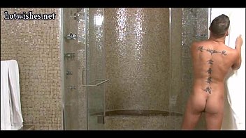 Preview 1 of Block Heels - Sensual man rubbing his cock at the shower