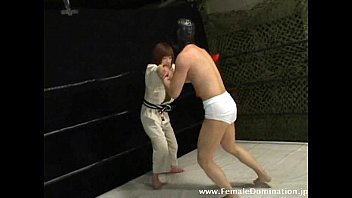 Preview 1 of English Bp Video Sexy - Mistress wins wrestling match against a masked slave