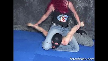 Preview 1 of Old Zangali Six Videoold - Red headed mistress beats a masked man in a mixed wrestling