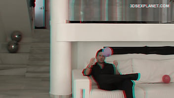 Preview 1 of Cute Brunette Cum Ass - Nick Moreno&#039_s Birthday 3D anaglyph
