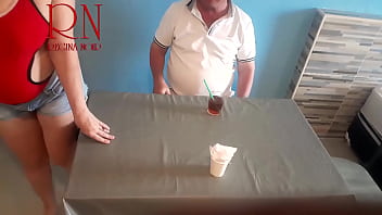 Preview 2 of Big Boobs Mom Hard Fuck Xxx - Naked waitress. Restaurant guest eats from the waitress&#039_s navel. C1TEASER