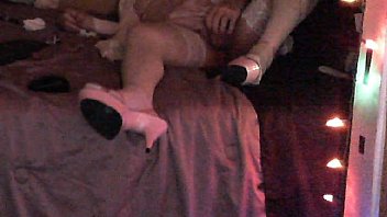 Preview 2 of Black Man Creampi - solo crossdresser strokes in silk and heels