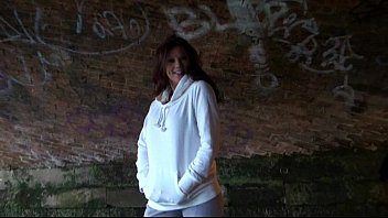 Preview 1 of Mom And Son Loud Sex - uk amateur Holly Kiss flashing in public under a railway bridge
