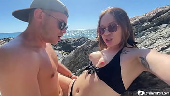 Preview 4 of Skinny Big Black Corks - Beauty at the beach wanted some hard sex