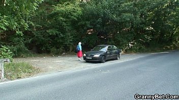 Preview 1 of Put A Belly - Old bitch gets nailed in the car by a stranger
