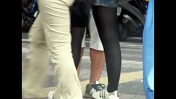 Preview 1 of Sart Oilsex - black pantyhose miniskirt