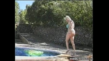 Preview 1 of Accidental Creampie Mommy - BBW blonde gets banged near pool
