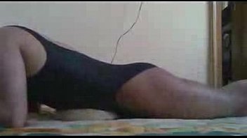 Preview 2 of Xxxx Samlpri - Horny boy in black one piece swimming costume and masturbating with horn sound