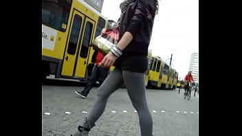 Preview 2 of Julieebabbyy - Candid girl in short skirt grey leggings and high heel ankle boots