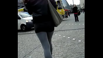 Preview 1 of Julieebabbyy - Candid girl in short skirt grey leggings and high heel ankle boots