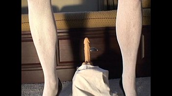 Preview 2 of Real Home Dp - Crossdresser with tiny penis riding dildo in pink teddy