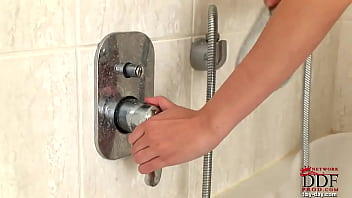 Preview 1 of Blonde Teen Red Black Dress - Power in the shower!