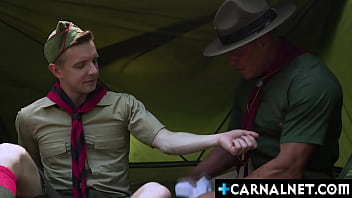 Preview 1 of Piublic Agent - Scoumaster Tyler Saint and scout Serg Shepard having a steamy outdoor fuck sesh inside the tent