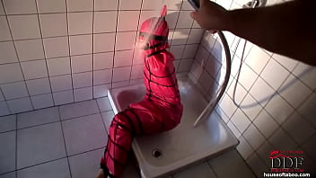 Preview 4 of Cum Teen Clothed - Sexy babe bound &amp_ wrapped