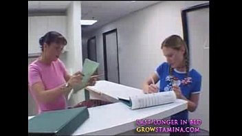Preview 1 of 12ih Big Desk Sucsucking - Teen Pigtailed Blonde At The Doctor Part1
